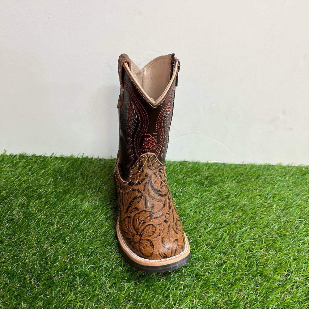 Kid's Western Rodeo Square Toe Genuine Leather Cowboy Boots Bota Niño cincelada - Picture 4 of 8